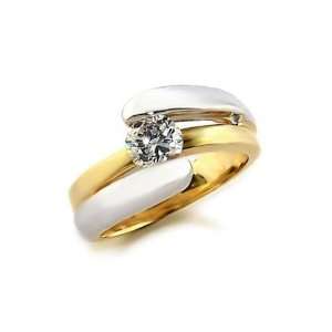  Two tone Solitaire CZ Ring 1.5 Carat Jewelry