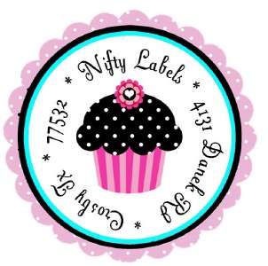 PINK POLKA DOT CUPCAKE #9 LASER ROUND ADDRESS LABELS  