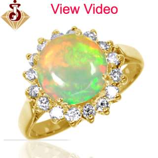   Natural Top Fire Ethiopian Opal Diamond Hand Made Ladies Ring cocktail
