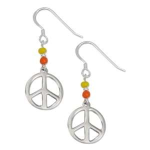   Silver Peace Sign Earrings with African Trade Bead Accents. Jewelry