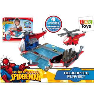 Spiderman Helicopter Playset Ages 3+ Includes 3 Cars & 1 Boat  