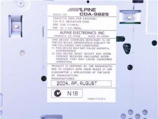 AS IS Alpine CDA 9825 Player without Accessories for PARTS or Repair 