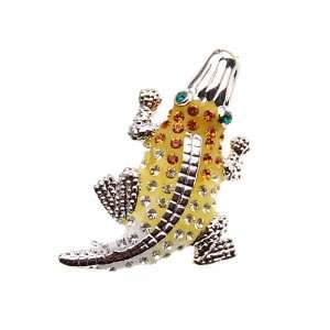   Rhinestone Silver Tone Crocodile Alligator Fashionable Pin Brooch