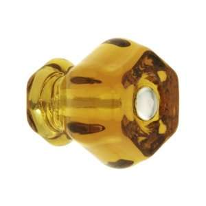  Medium Hexagonal Amber Glass Cabinet Knob With Nickel Bolt 