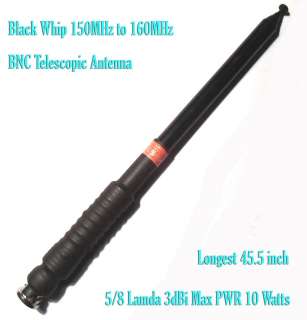 45.5 inc BlackWhip 150MHz 160MHz BNC Telescopic Antenna  
