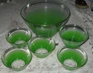 Vintage Blenko Green Frosted Salad Bowl W/6 Small Bowls  