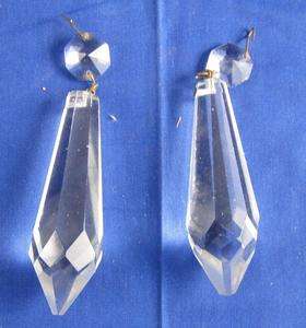 Antique Glass Lamp Prisms Crystal Clear 2 Large Faceted Pointed D8 