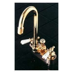   Gooseneck Faucet w/ Pop up Drain   Porcelain Levers   Polished Brass