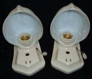 Pair Antique Over Mirror Bathroom Sconces Porcelain Milkglass #4671 