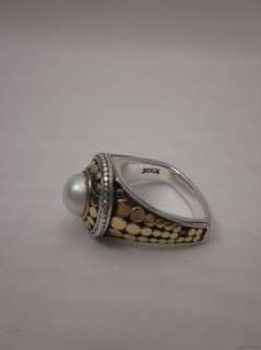 JOHN HARDY Armadillo Dot Pearl 18k Gold & Sterling Silver Ring sz 6 