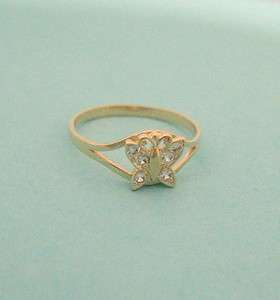  Yellow Gold CZ Butterfly Ring Kids Baby Childrens Size 3 New  