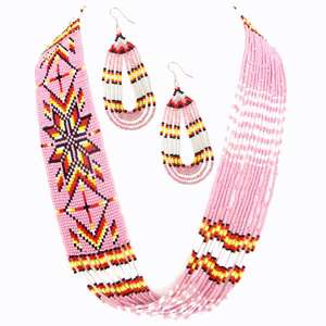 Pink Red Layered Butterfly long Necklace Native Jewelry [S 38 SB 15]