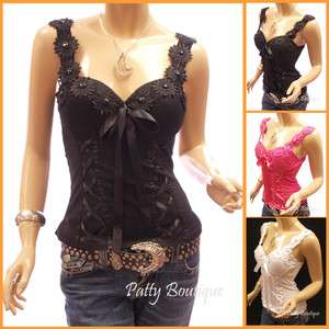 Party Ribbon Flower Beads Padded Corset Sleeveless Top  
