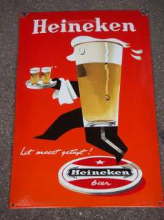 Heineken Beer Bier Sign Red Enamel Metal Plate Rare 24″  
