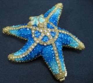 Turquoise Starfish Bejeweled Trinket Box w Necklace  