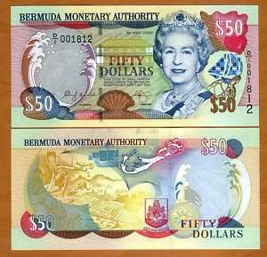 Bermuda, $50, 2000, QEII, P 54, UNC  Low S/Ns  