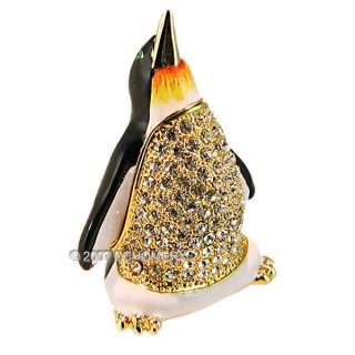 Singing Penguin Bird Trinket Box w/Swarovski crystals sparkling 
