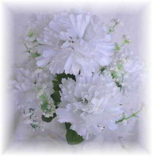   WHITE Carnations Wedding Bridal Bouquet Silk Flowers Centerpiece DIY
