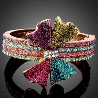   Bowknot Swarovski Crystal Bowknot Bangle Cuff Bracelet Ladies Jewelry