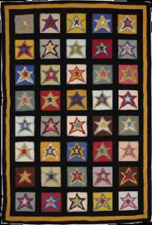 Wool Penny Area Floor Rug Americana Star Patch Country Cottage Kids 