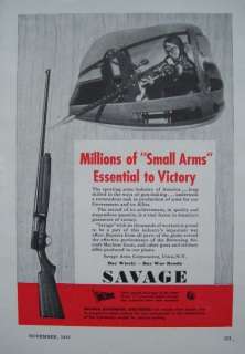 1943 WWII SAVAGE ARMS Automatic Shotgun RIFLE AD Browning Machine Gun 