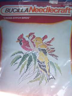 Bucilla Cross Stitch Birds Pillow Vintage Linen 2474  