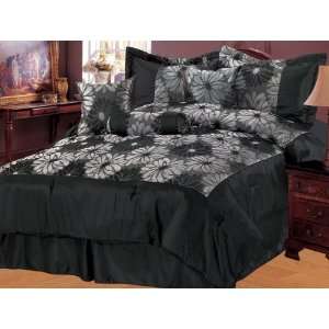  11 Piece Black Jacquard Dahlia Bed in a Bag Bedding Set 