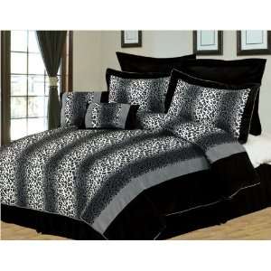   Black and Gray Leopard Stripe Micro Fur Bed in a Bag Bedding Set Home
