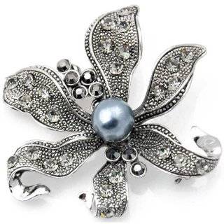   Black Flower Austrian Crystal Pearl Pin Brooch and Necklace Pendant