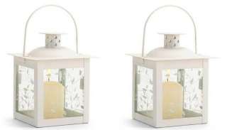 Set of 2 White Metal and Vine Glass Candle Lanterns  