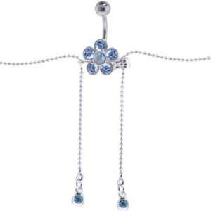  Light Blue JEWELED FLOWER Dangle BELLY CHAIN Jewelry