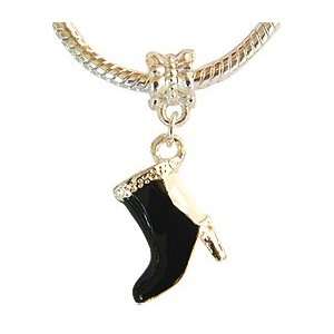  plated Boots Charm with CZ Crystal   fits pandora & troll bracelets 