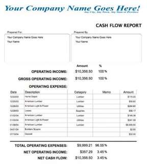 sample cash flow report screen
