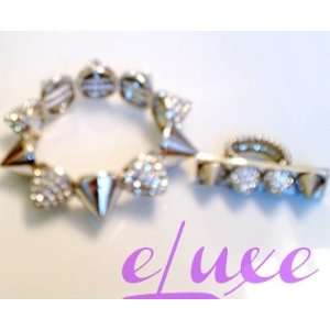  Punk Princess Pave Crystal Spike Bracelet and Knuckle Ring 