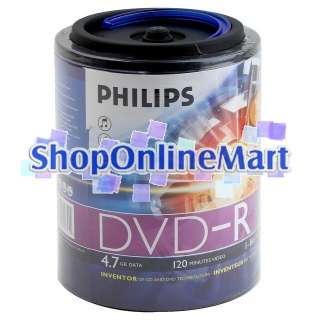 100 Philips 16X DVD R Branded Blank Media on Spindle  