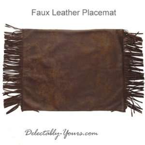  Set of 8 Brown Faux Leather Placemats with Fringe 20x16 