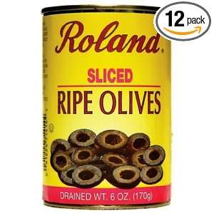 Roland Sliced Olives Ripe, 15 Ounce (Pack of 12)  Grocery 