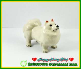 Miniature Figurine Ceramic Animal Statue White Cute American Eskimo 
