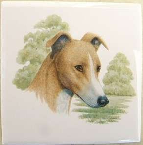 Ceramic Tile W/ Whippet Grayhound Greyhound Dog  