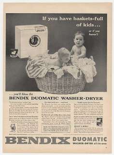 1955 Bendix Duomatic Washer Dryer Basket Kids Ad  