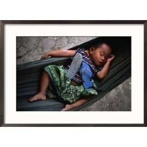 Baby Girl Sleeping in Hammock, Bavel, Cambodia Framed Art 