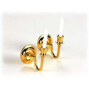   Dollhouse Miniature 2 Piece Set Candle Sconces in Brass Toys & Games