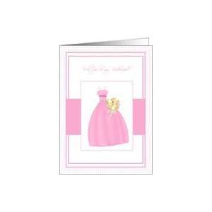 Bridesmaid Wedding Attendant Invitations Pink Dress and Bright Bouquet 