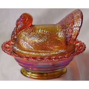  Large Golden Carnival Glass Turkey on Sailor Lace Base 