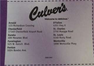 10 CULVERS CONCRETE MIXER coupons Missouri locations Culvers  