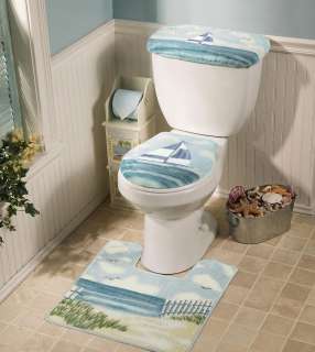 Nautical Beach Bath Toilet Cover & Contour Rug  