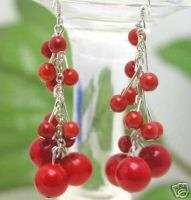 Unique red coral Gemstone Earrings & Sterling Siliver  