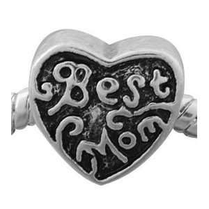 MOM Heart  Antiqued Silver Bead Charm Spacer Pandora Troll Chamilia 