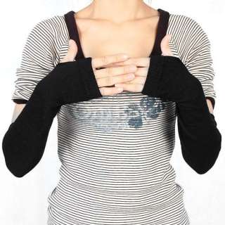 Black Knit Arm Warmers Fingerless Long Gloves Mitten [SKU 12 