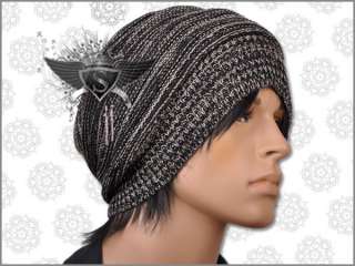 AM127 Strip Knit Cotton Snowboard Men Beanie Hat Black  